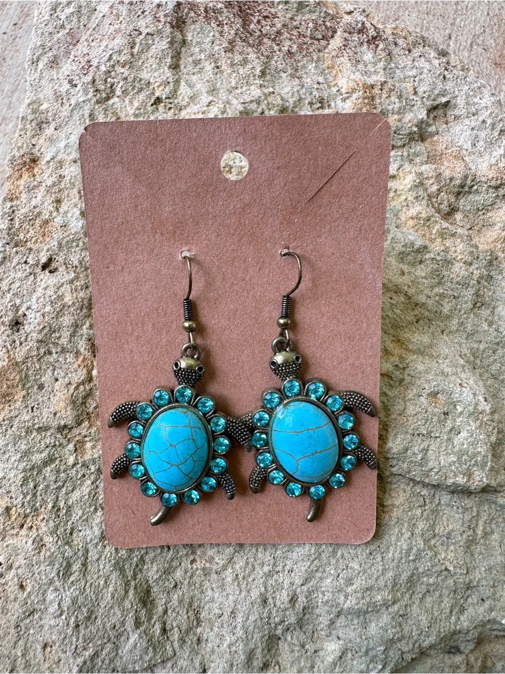 Turquoise Turtle Drop Earrings - Blue Stone Dangle